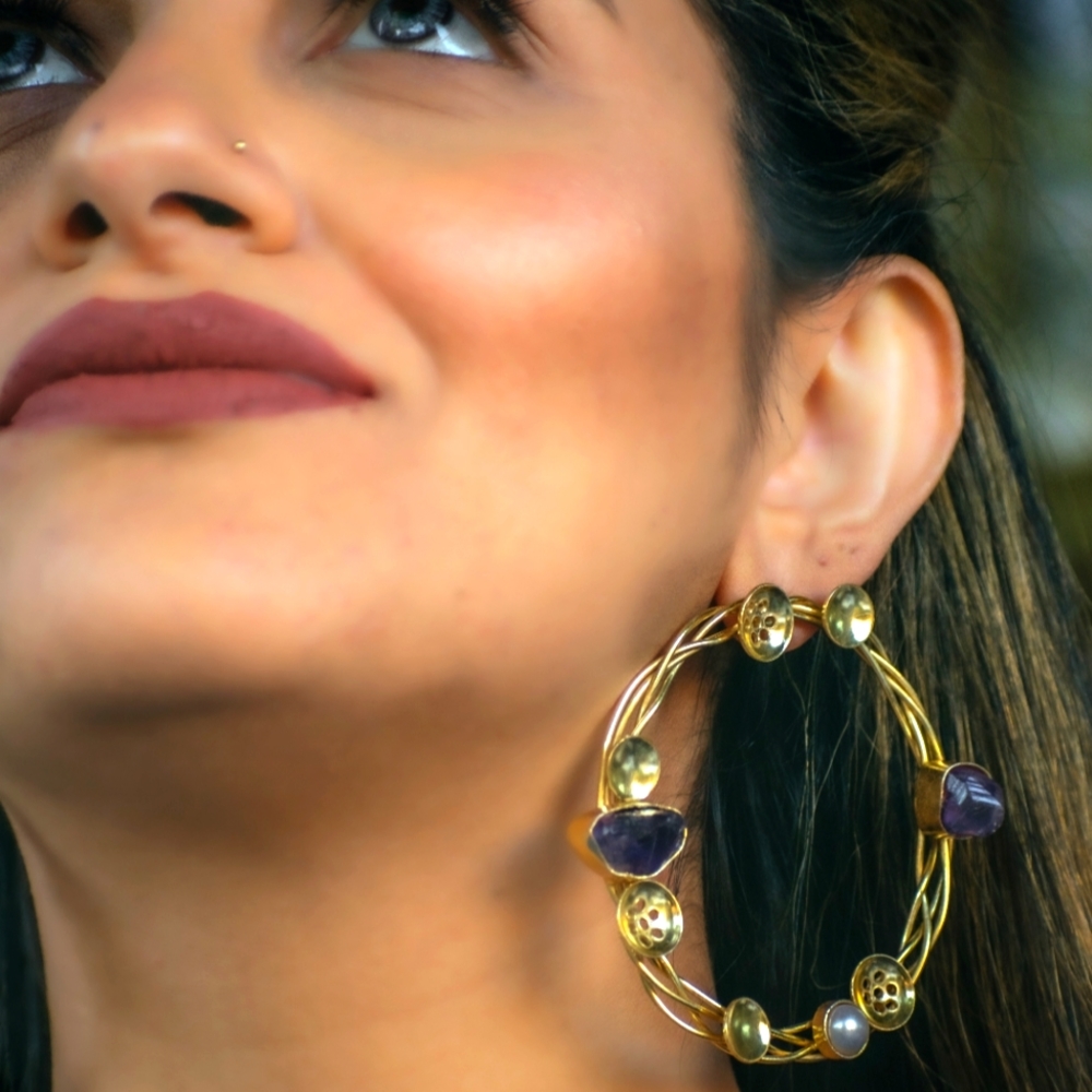 Brand new handcrafted artisan earrings with amethyst stone